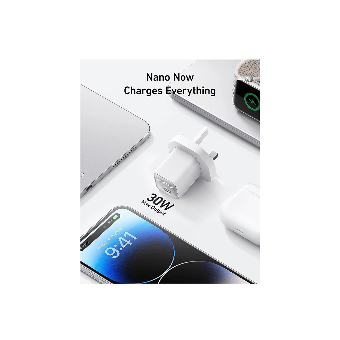 Anker 511 Nano 3 GaN 30W USB-C Wall Charger - White in Qatar Anker 511 Nano 3 GaN 30W USB-C Wall Charger - White in Qatar